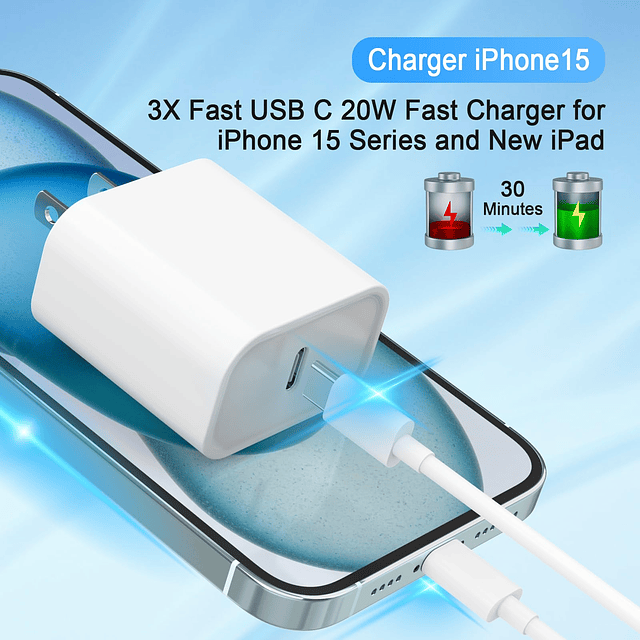 Cargador USB C para iPhone 15, bloque de cargador de pared r