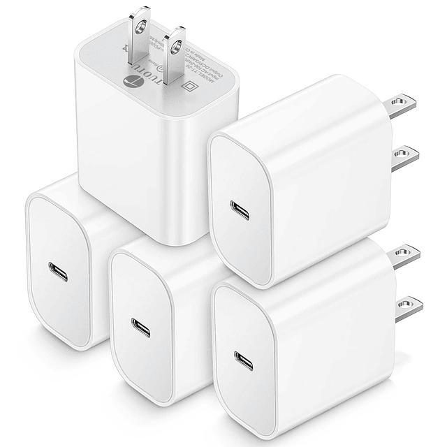 Paquete de 5 cargadores de pared USB-C de 20 W con capacidad