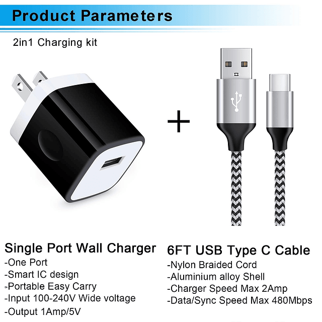 Cargador de pared tipo C, bloque de carga de 5 V/1 A, cargad