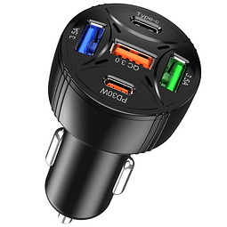 Adaptador de cargador de coche USB C de 65 W en total, 5 pue