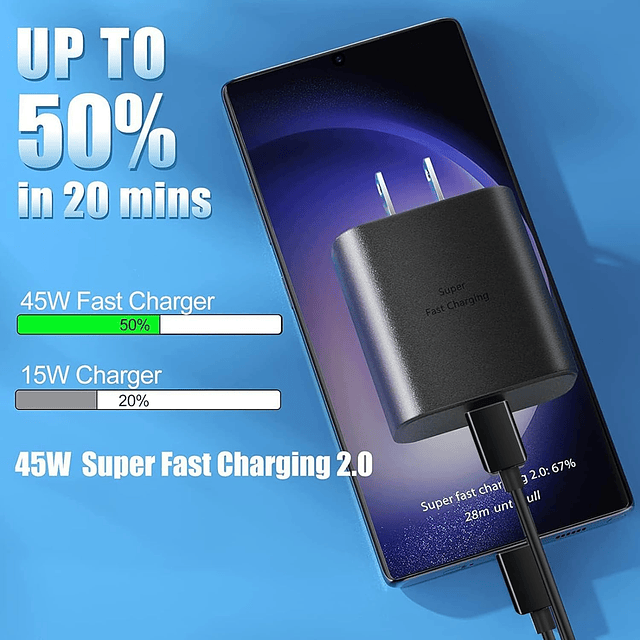 Cargador súper rápido USB-C de 45 W para Samsung, paquete de