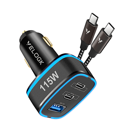 Cargador de coche USB C de 115 W, 3 puertos PPS&PD&QC3.0 65