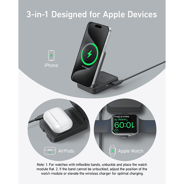 MagGo Estación de carga 3 en 1 para iPhone 16, soporte de ca