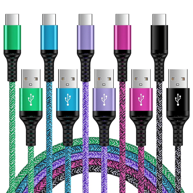 Cable de carga USB C de carga rápida tipo C, paquete de 5 ca