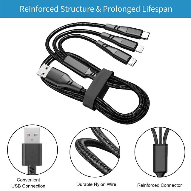Cable de carga 3 en 1 Cargador multiteléfono Cable cargador
