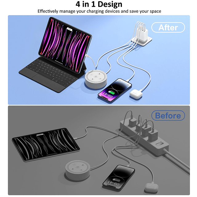 Cargador USB C para iPhone 15, bloque de carga rápida, 4 pue