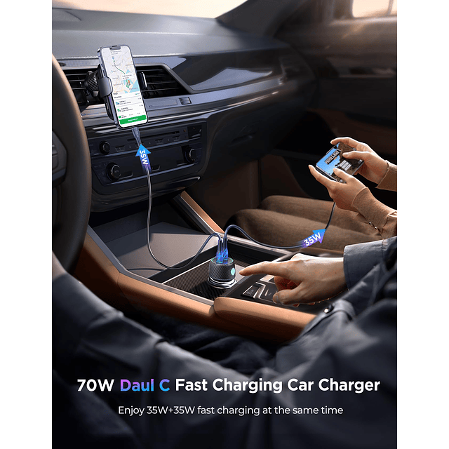 Cargador de coche USB C de 70 W para iPhone 15, cargador de