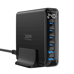 Topadre Cargador USB C de 240 W, 6 puertos, cargador PD3.1 G