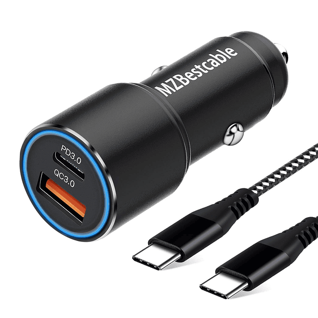 Cargador y cable rápido USB C de 38 W para teléfono de coche