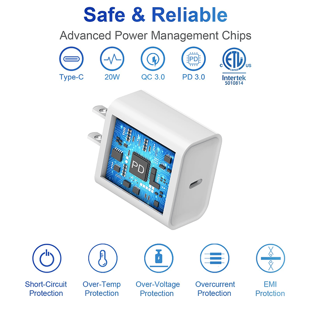 Cargador súper rápido para iPhone 14, 13, 12, 11, 2 unidades
