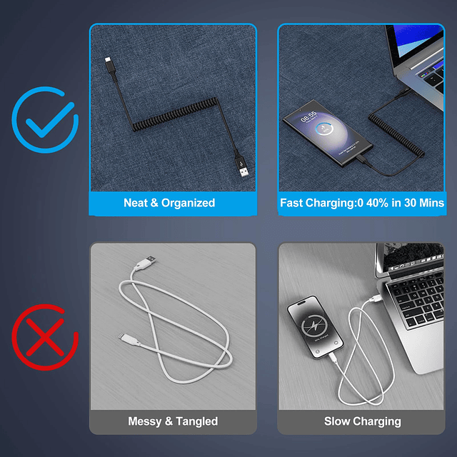 Cable de carga rápida USB C en espiral para Android para coc