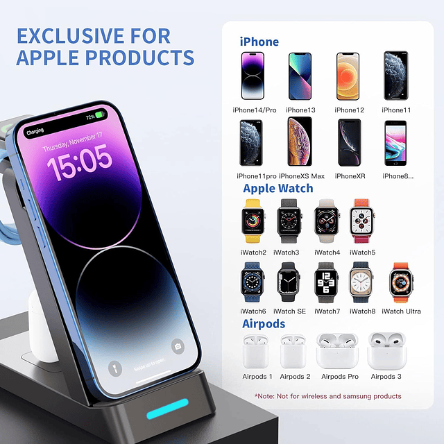 Estación de carga 3 en 1 para iPhone - Estación de carga ráp