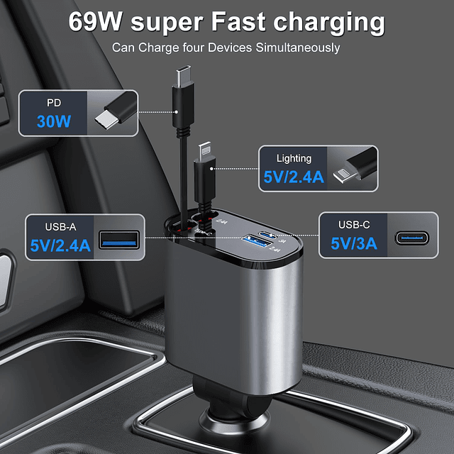 Cargador de Coche Retráctil, Cargador de Coche Retráctil 4 e