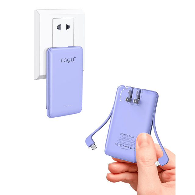 Ultra Mini Power Bank con enchufe de pared de CA y cables in