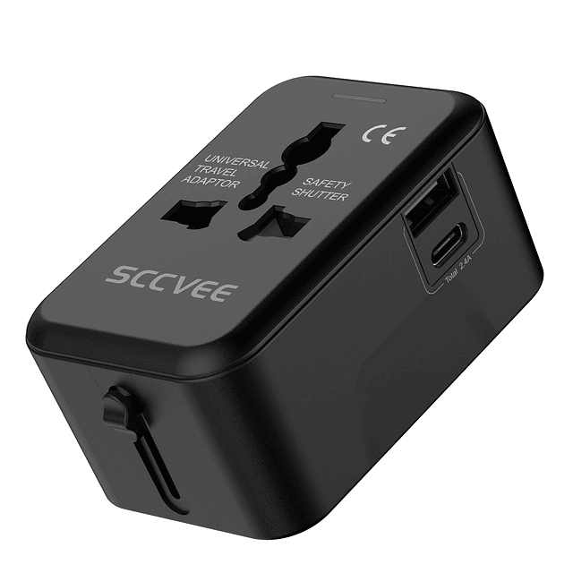 Adaptador de viaje universal con USB C, adaptador de enchufe