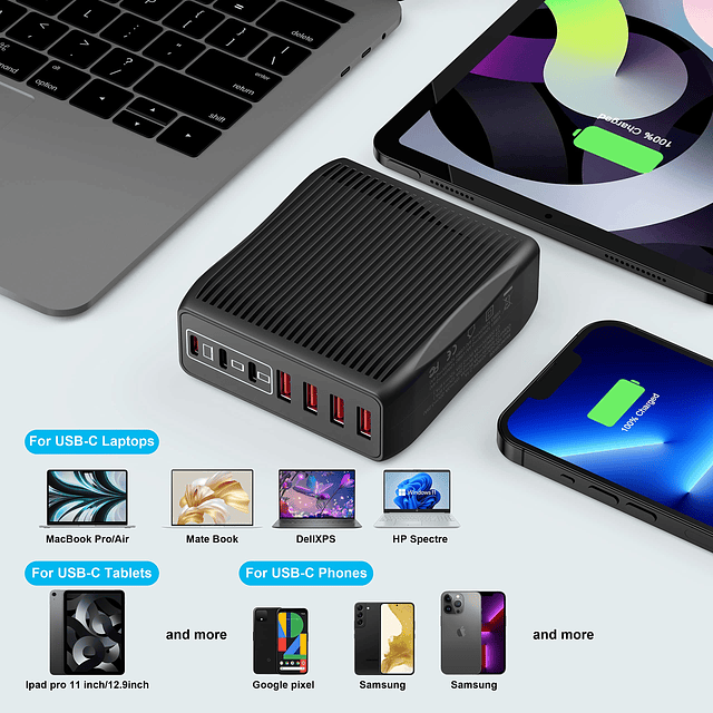 Toxxos Cargador USB C, estación de carga USB C de 150 W, 7 p