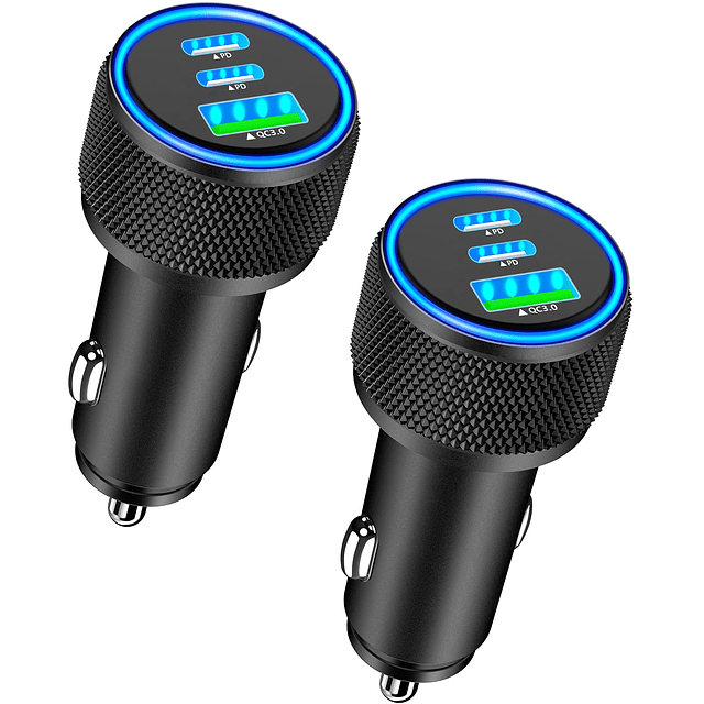 Cargador de coche USB C, 2 unidades de 3 puertos 67 W Dual P