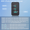 Cargador rápido USB C de 65 W, 3 puertos PD GaN y QC 3.0 tip