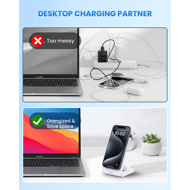 Estación de carga inalámbrica 3 en 1 para MagSafe, soporte d