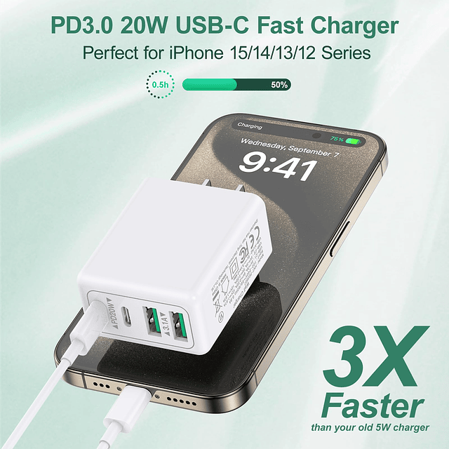 Cargador USB C 40W, 4 puertos Dual USB-C USB-A Bloque de car