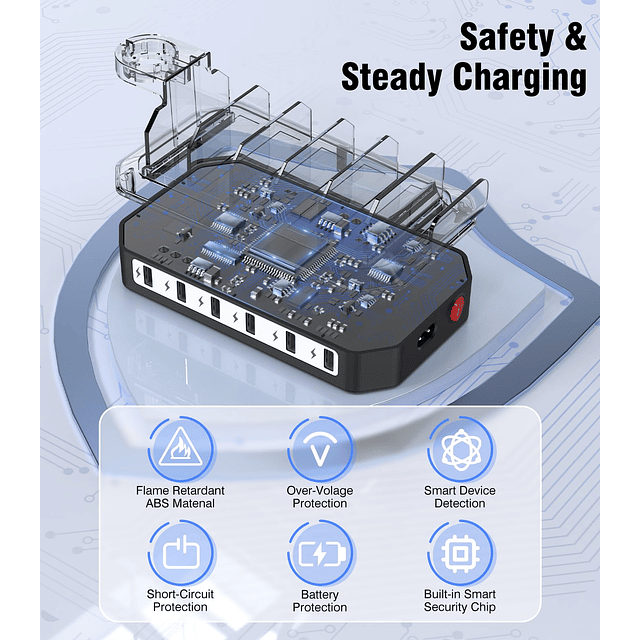 Estación de carga USB de 6 puertos, estación de carga rápida
