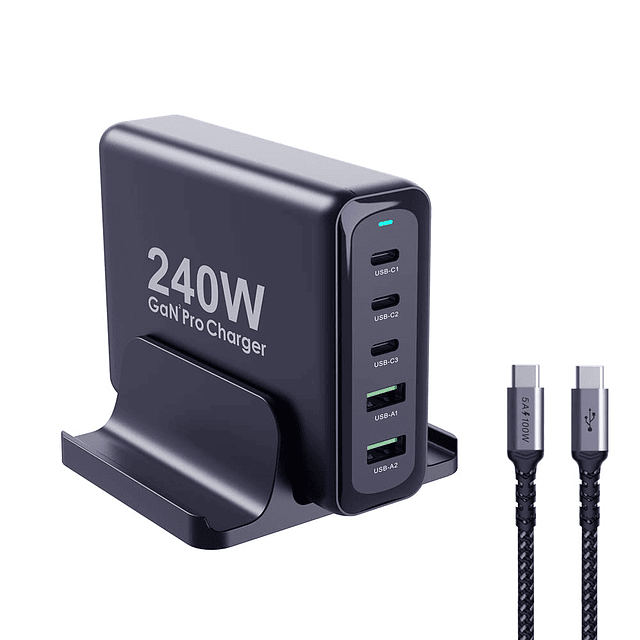 Estación de carga USB C de 240 W, 5 puertos 200 W PD 100 W P