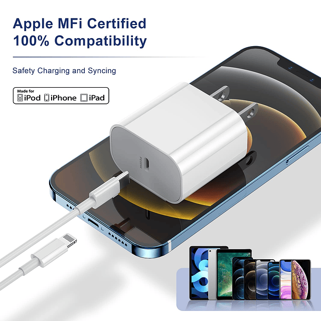 Bloque de carga rápida para iPhone, certificado Apple MFi, p