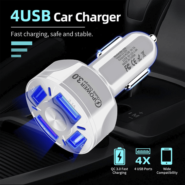 QC3.0 Adaptador Cargador de Coche, Cargador de Coche USB de