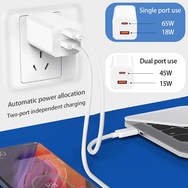 Cargador de pared USB C de 65 W, cargador rápido GaN de nitr