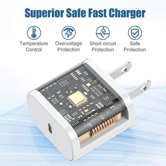 Cargador para iPhone 15 y cable USB C a C de 6 pies/10 pies