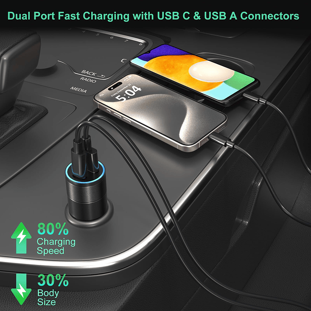 Cargador de coche USB C, paquete de 2, 36 W, adaptador de en