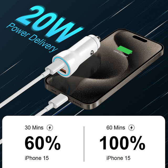 Cargador de coche para iPhone 15, carga rápida, adaptador de