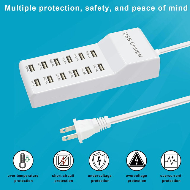 Cargador USB Estación de Carga USB de 12 Puertos con Carga R