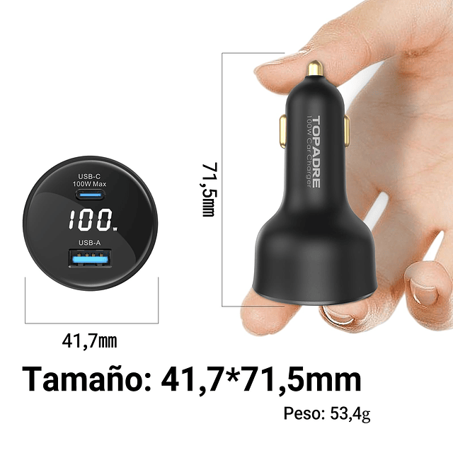 Cargador de Coche USB C de 100 W con Pantalla, Adaptador de