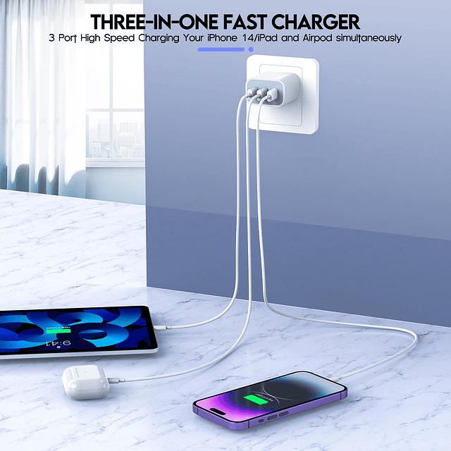 Bloque de cargador para iPhone 15, cargador USB C, paquete d