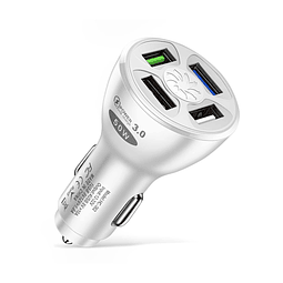 Cargador de Coche USB, 4 Puertos 50W con Carga Súper Rápida