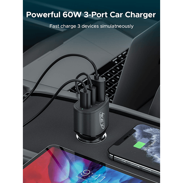 Cargador de coche USB C de 60 W, carga rápida para coche, ad