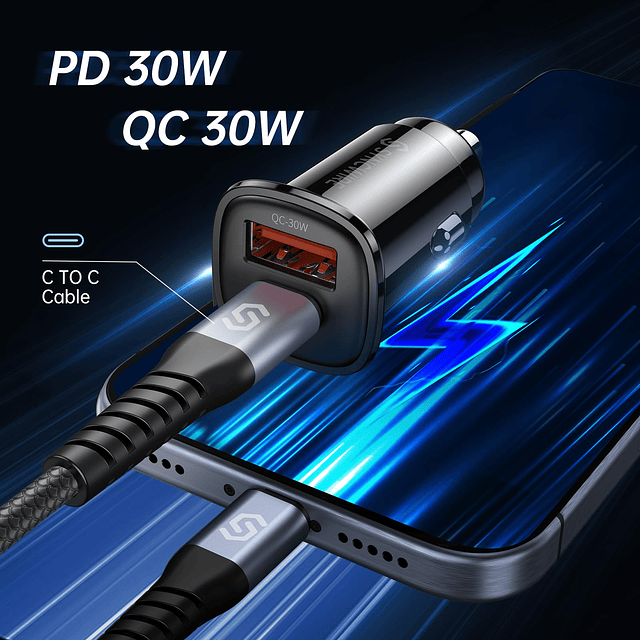 Syncwire USB C Cargador de coche 60W PD 30W y QC 30W Adaptad