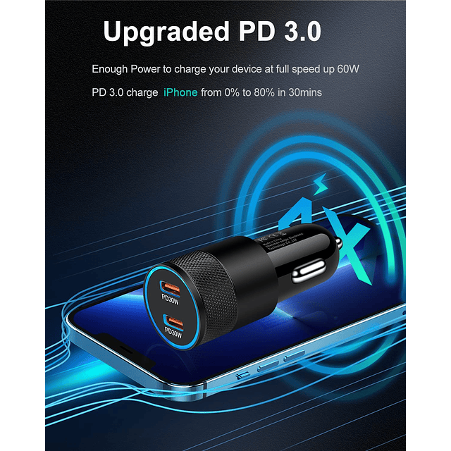 Cargador de coche USB C de 60 W, paquete de 2 Adaptador de e