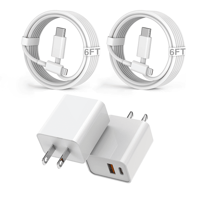 Cargador rápido para iPhone, paquete de 2, 20 W, puerto dual