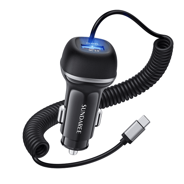 Cargador de coche USB C, adaptador de cargador de coche rápi