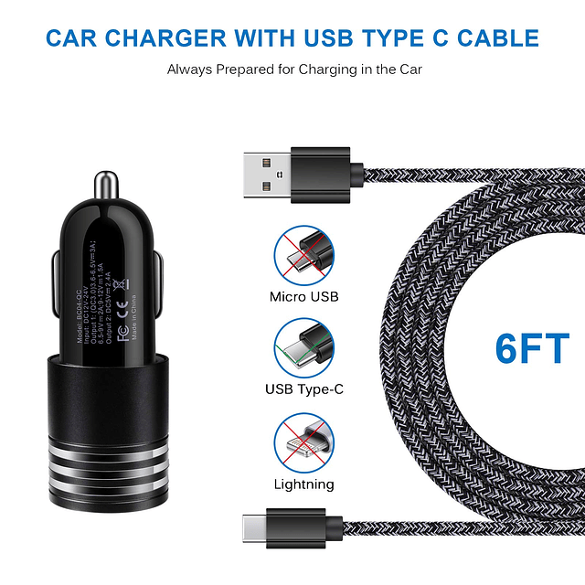 Cargador de coche rápido USB C para Samsung Galaxy S24 S23 S