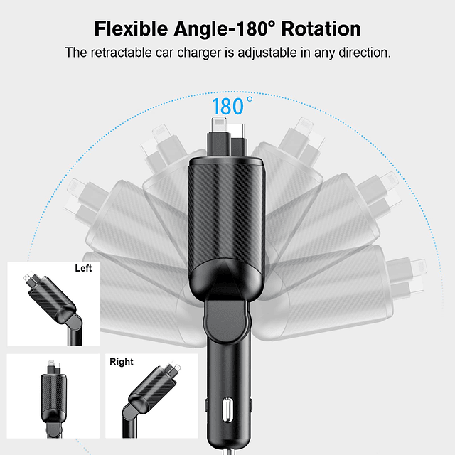 Cargador retráctil para automóvil Adaptador de carga rápida