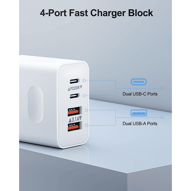 Bloque de cargador USB C, cargador de pared USB-C de 40 W y