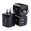 Adaptador de pared USB negro, bloque de carga, paquete de 3