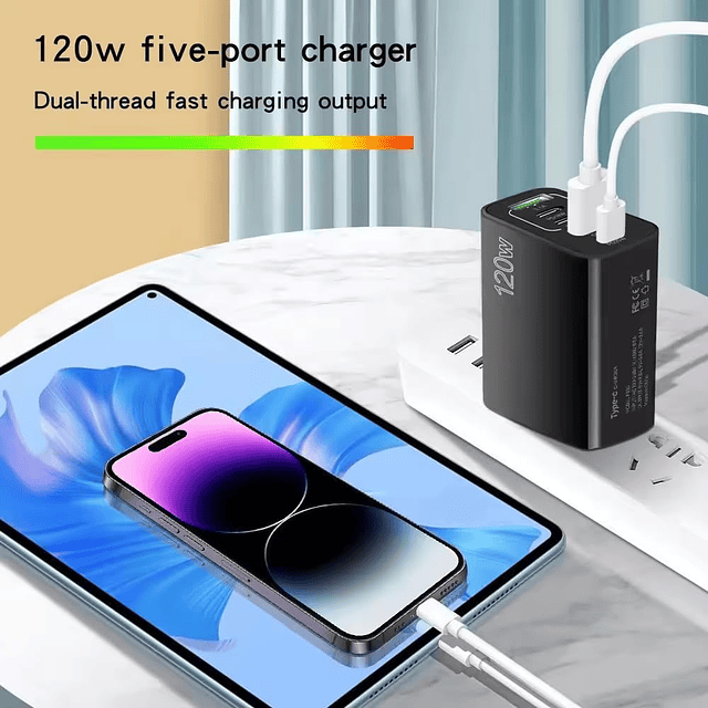 Cargador de Pared Rápido de 120 W con Adaptador de Carga USB