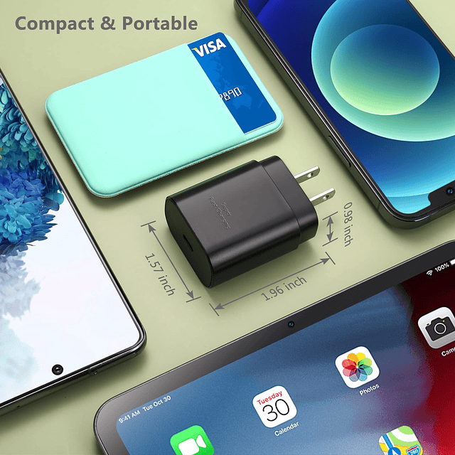 Adaptador de cargador de pared USB C, paquete de 3 PD 25W ca