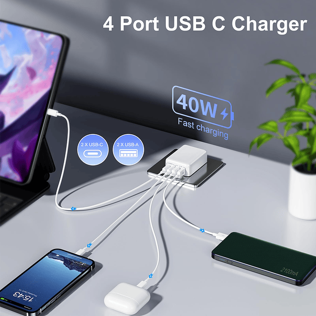 Paquete de 2 cargadores de pared USB C planos • Bloque de ca