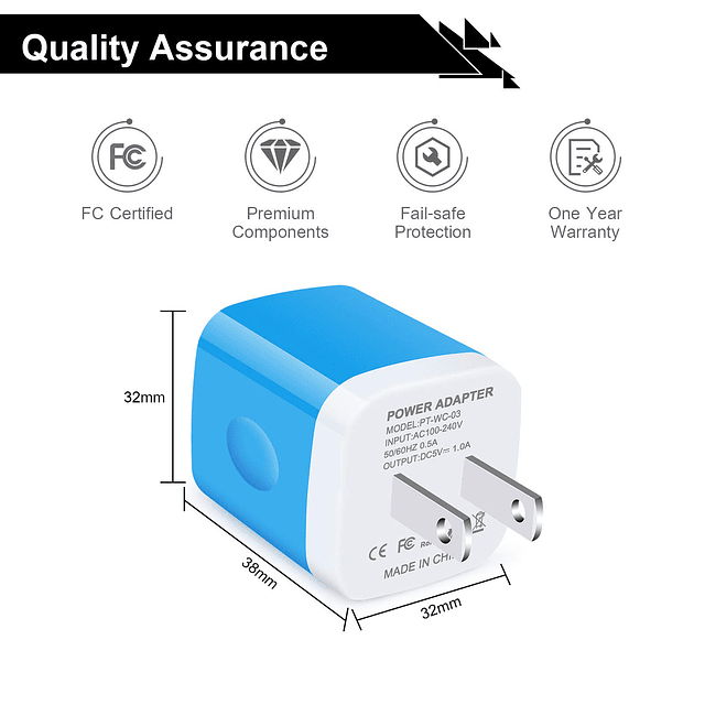 Cargador de pared con enchufe USB, caja de carga rápida para