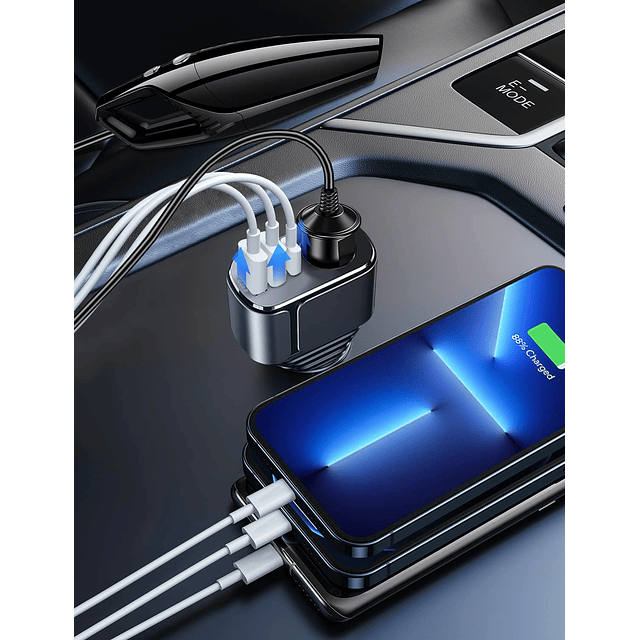 Adaptador de cargador de coche USB C 4 en 1, adaptador de en